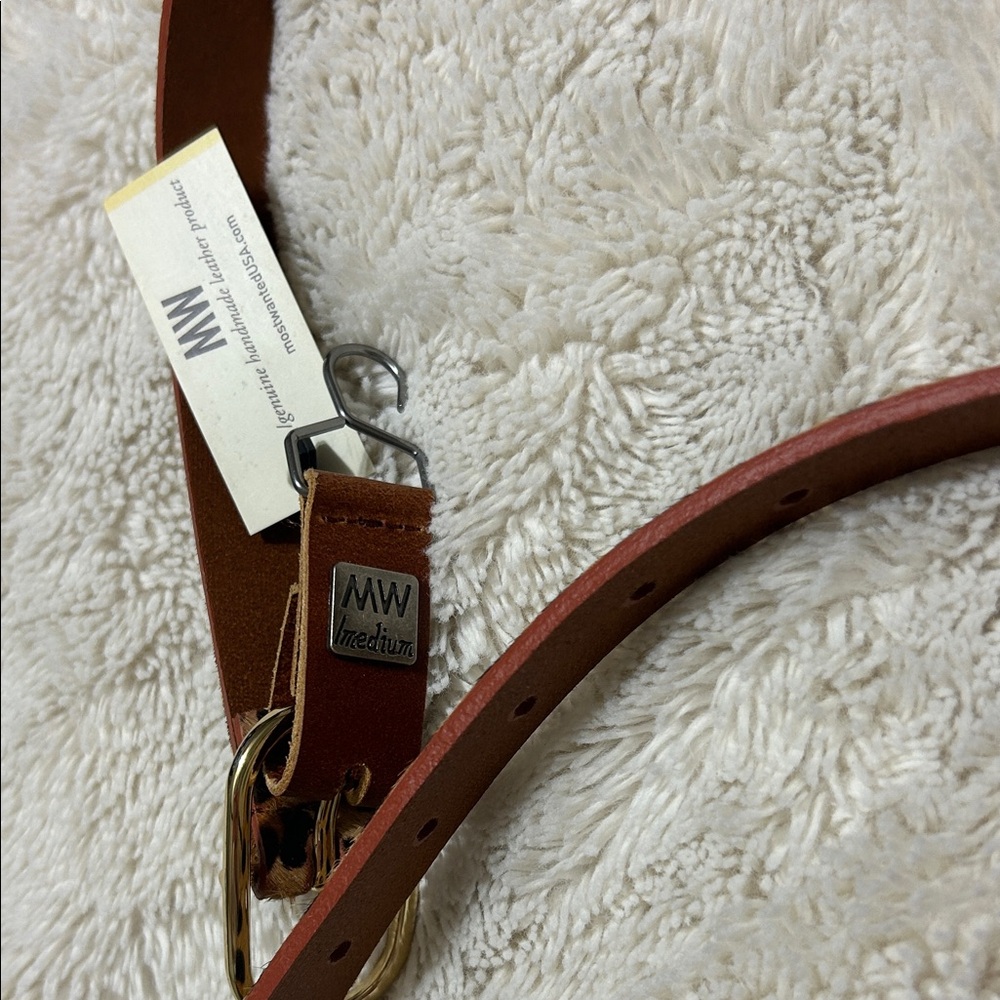 Brown Leather Belt with Gold Buckle